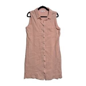 Melissa Nepton Shirt Dress Women Medium Peach Gauzy Sleeveless Button Up Pockets
